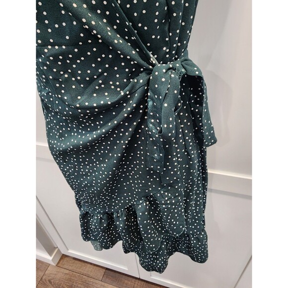 Naggoo Wrap Midi Dress Green Dots V Neck Short Sleeve Ruffle Women’s Large LG - Picture 2 of 10